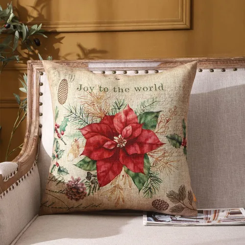 Vista 2 de Fundas de almohada de Navidad de 18 x 18 pulgadas, decoración del hogar, funda de cojín decorativa para sofá, sofá, flor de pascua retro, decoración