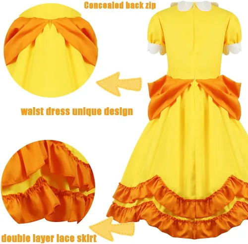 Vista 3 de Poboola Disfraz de princesa melocotón de margarita, vestido de cosplay de Super Brothers Rosalina con corona para niños y niñas, disfraz de fiesta
