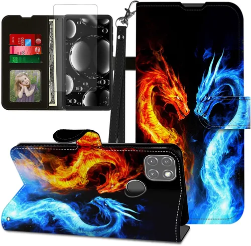Vista 357 de Funda para Motorola Edge 2022 con protector de pantalla, soporte y tarjetero y correa para la muñeca, funda magnética para Moto Edge 2022 5G UW Lobo