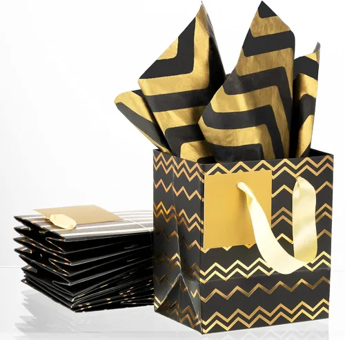 Vista 4 de Tenare - 24 pequeñas bolsas de regalo pequeñas de papel metálicas para fiestas, pequeñas con asas, papel de seda para joyas, envoltura de regalo