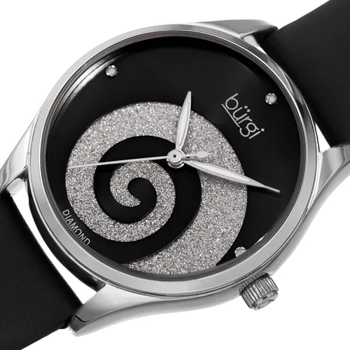 Vista 2 de Burgi BUR201 - Reloj de mujer con marcadores de diamantes - Esfera de rayos solares con cristales brillantes en polvo - Correa de piel auténtica