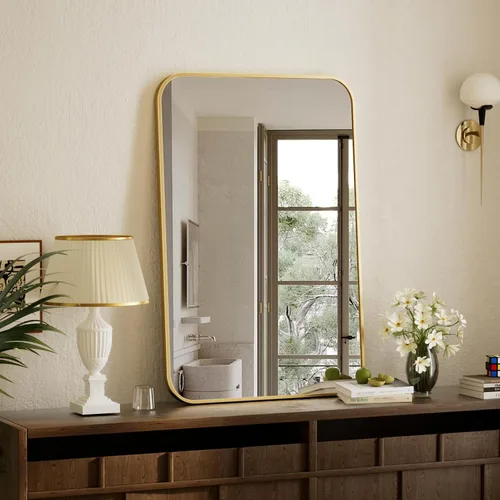 Vista 16 de BEAUTYPEAK Espejo de baño rectangular montado en la pared de 16" x 24", negro