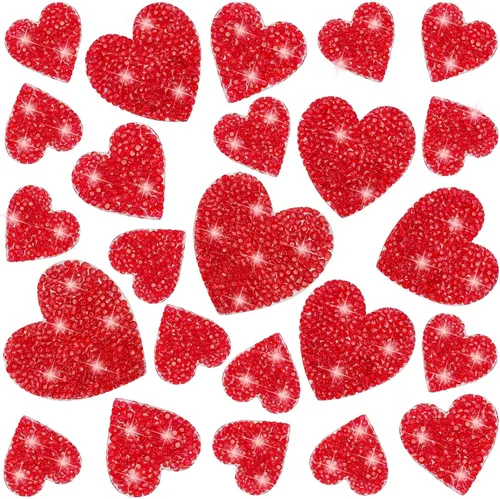 Vista 9 de 26 parches para planchar en forma de corazón, 4 tamaños, parches de diamantes de imitación en forma de corazón, parches adhesivos de corazón