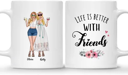 Vista 26 de Gossby Taza personalizada (2 mujeres) Besties Forever Best Friend Regalos de amistad para mujeres, niñas, hermana, taza de café