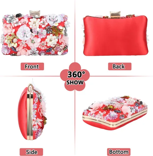 Vista 2 de Fecialy Bolsos de noche florales para mujer, bolsos de mano con diamantes de imitación coloridos, bolso floral para novia, boda, bolso de hombro