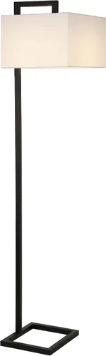 Vista 6 de Henn&Hart 68" Traditional 1-Light Floor Lamp with White Fabric Rectangle Shade for Living Room, Bedroom, or Office, Black