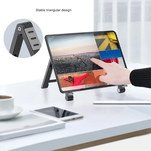 Vista 6 de Foldable Laptop Stand, Portable Multi Height Adjustable Ergonomic Laptop Stand for Mobile Phone Tablet Laptop Aluminum Alloy Silicone (Grey)