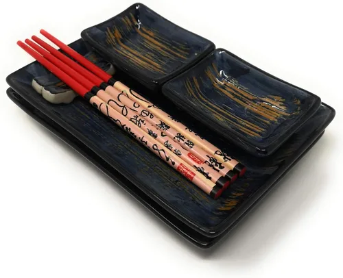 Vista 3 de Vajilla contemporánea 8 PCS Sistema de cena de sushi para dos en caja de regalo