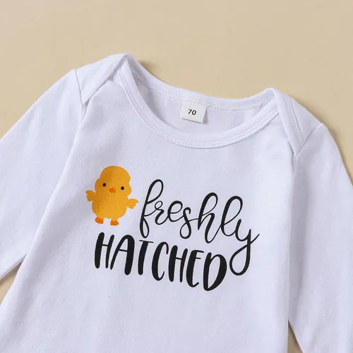 Vista 4 de Omkzanbi Ropa para bebé recién nacido, niña y niño, recién nacido, mameluco con pantalón largo de pollito de granja, lindo traje de regreso a casa