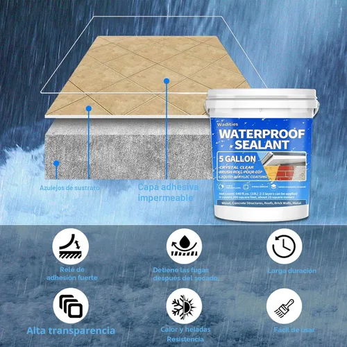 Vista 5 de Sellador Impermeable Líquido Transparente - 5 Galones, Wadities Recubrimiento Impermeable a Base de Agua para Pared, Baño, Techo, Parche Invisible