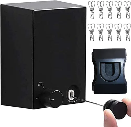 Vista 14 de Tendedero retráctil para exteriores e interiores, resistente de acero inoxidable ajustable con cuerda de secado de alambre con funda de ABS +