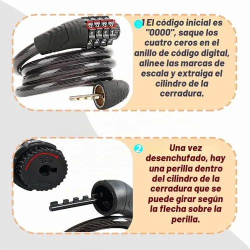 Vista 5 de Candado de bicicleta de combinación de 4 dígitos, cerradura de cable antirrobo resistente con seguridad sin llave, diseño resistente a la intemperie