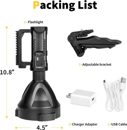 Vista 5 de Superbright - Linterna LED recargable de gran tamaño, 4 modos, de alta potencia, portátil, impermeable, reflector para camping, caza al aire libre
