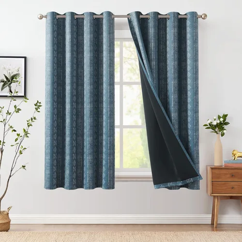 Vista 13 de jinchan - Cortinas bohemias 100% blackout de 54 pulgadas de largo para dormitorio, estampado geométrico negro sobre beige, con ojales