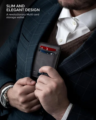 Vista 2 de SERMAN BRANDS Billetera con clip de dinero para hombre. Carteras delgadas con bolsillo frontal con bloqueo RFID para hombres, de cuero de grano