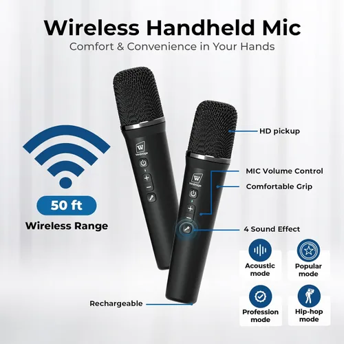 Vista 5 de Amplificador de voz de 70 W con 2 micrófonos de mano inalámbricos y Bluetooth 5.3 Portable PA System & Karaoke Mic Speaker Set with