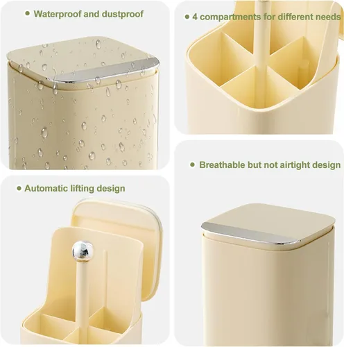 Vista 5 de DASITON Soporte para brochas de maquillaje con tapa, organizador de brochas de maquillaje de 4 ranuras, organizador de cosméticos de maquillaje