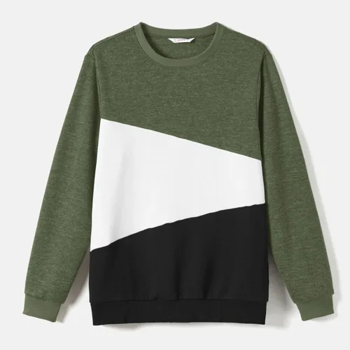 Vista 6 de PATPAT Conjuntos familiares a juego para mamá y yo, vestido floral a juego de manga larga con bloques de color, conjunto de sudadera con cinturón