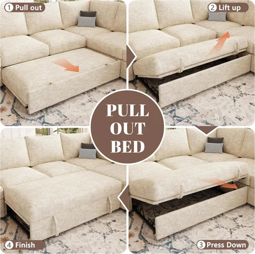 Vista 7 de Sofá Seccional Modular de 85 Pulgadas con Cama Extraíble, Sofá Cama Seccional en Forma de L de 5 Asientos con Almacenamiento, Sofás Seccionales
