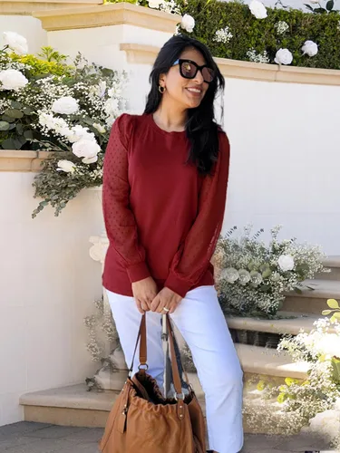 Vista 3 de WIHOLL Camisas de manga larga para mujer, túnica de otoño, ropa de cuello redondo a la moda