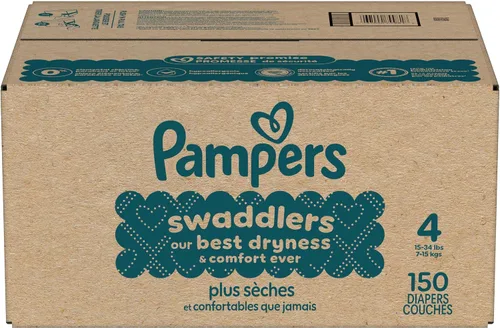 Vista 19 de Pampers Pañales Swaddlers, talla 4 (15-34 libras), 150 unidades, sin fragancia, hipoalergénicos, absorbentes, recomendados por pediatras, seguros