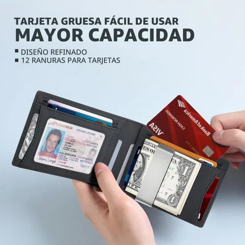 Vista 2 de Zitahli Cartera delgada para hombre, bloqueo RFID de cuero plegable con Caballo Loco Bicolor Negro
