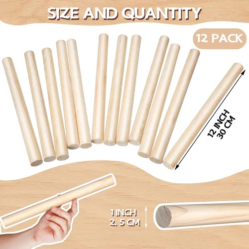 Vista 2 de 1 varilla de madera de 12 pulgadas, varillas redondas de madera sin terminar para manualidades (12 piezas)