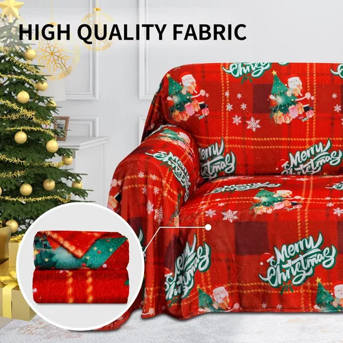 Vista 4 de Easy-Going Funda de Sofá para Silla de 80 x 102 Pulgadas Feliz Navidad, Funda de Terciopelo Jacquard para Sofá de 1 Cojín, Fundas Seccionales