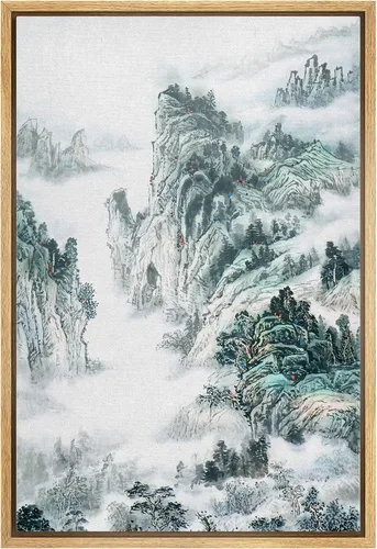 Vista 9 de NWT Impresión en lienzo enmarcado para pared, acuarela, grullas, pájaros volando, naturaleza salvaje, ilustraciones de arte moderno decorativo