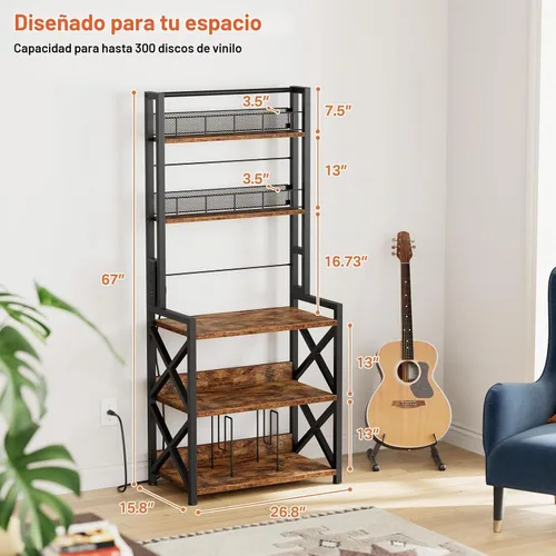 Vista 2 de Soporte para tocadiscos con toma de corriente, estante