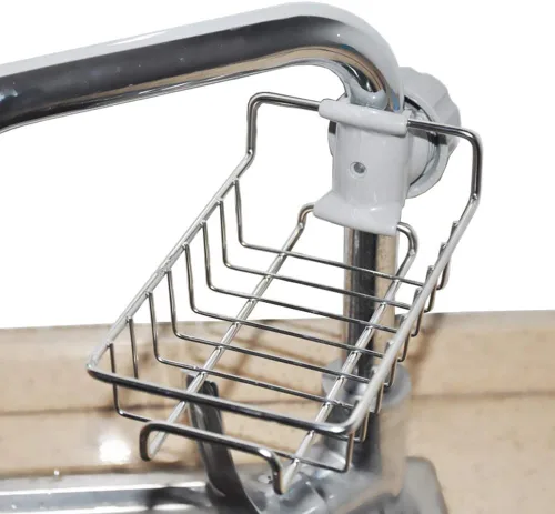 Vista 7 de Organizador de fregadero, soporte de esponja de acero inoxidable para accesorios de cocina (plateado)