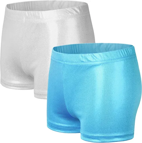 Vista 5 de SEAUR - Pantalones cortos para niñas para danza, metálicos y brillantes, pantalones cortos de ballet ajustados para gimnasia atlética, pantalones