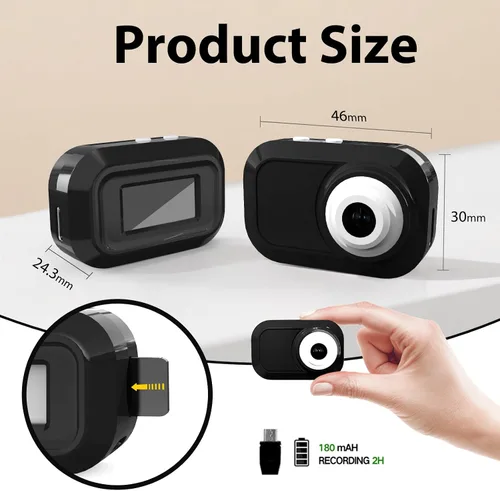 Vista 4 de Mini cámara con llavero con 14M 1080P FHD, mini cámara digital de bolsillo, pequeñas cámaras portátiles de 0.96 pulgadas, grabadora de video