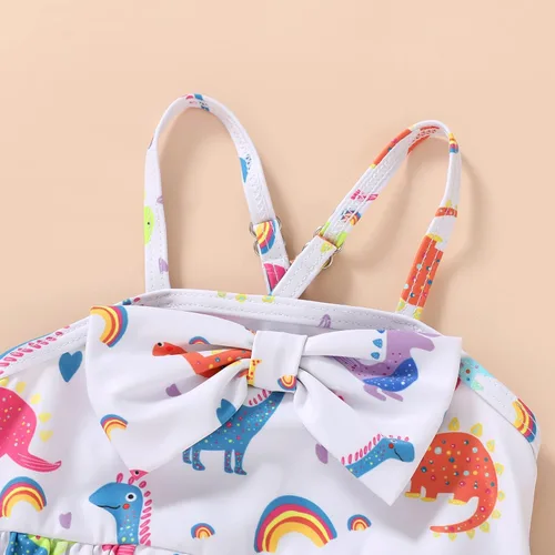 Vista 4 de Bebé Niña Sandía Traje De Baño Dinosaurio Limón Sin Espalda Traje De Baño Infantil Halter