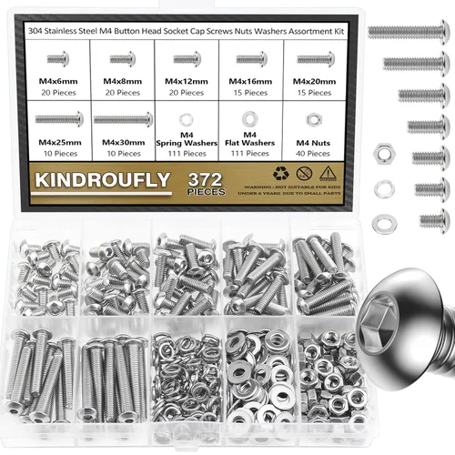 Vista 17 de Kit surtido de 542 piezas de tornillos de cabeza de botón M3 x 6/8/12/16/20/25/30mm, tornillos, tuercas y arandelas, acero inoxidable 304, rosca