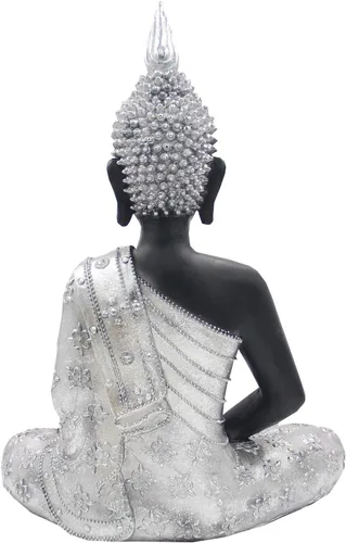 Vista 4 de DharmaObjects Estatua de Buda meditando Zen Mindfulness Peace Harmony (plata, 11 pulgadas)