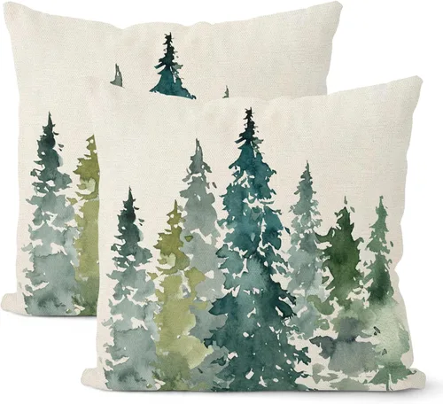 Vista 8 de Juego de 2 fundas de almohada de Navidad de 16 x 16 pulgadas, bonitas fundas de almohada bohemias de lino para decoración de invierno
