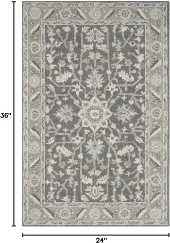 Vista 2 de SAFAVIEH Blossom Collection - Alfombra decorativa, 2 x 3 pies, gris oscuro y marrón claro, lana hecha a mano, ideal para zonas de alto tráfico