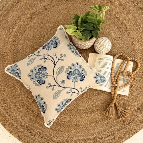 Vista 151 de The HomeCentric Funda de almohada con cremallera, funda de cojín azul de 12 x 12 pulgadas, funda de cojín de algodón bordado para sofá, diseño