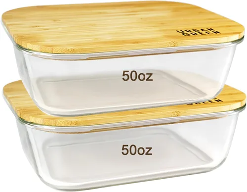 Vista 9 de Urban Green Recipientes de vidrio con tapas de bambú, juego de 4 recipientes de almacenamiento herméticos, juego de recipientes de alimentos