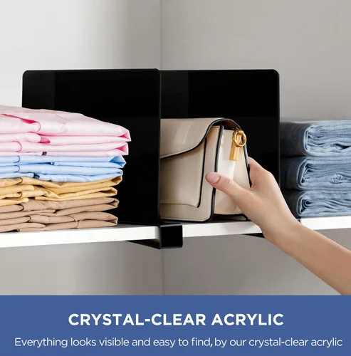 Vista 3 de HBlife 6 separadores de estantes negros, organizador vertical de bolso para armario, perfecto para suéteres, camisas, bolsos en el dormitorio