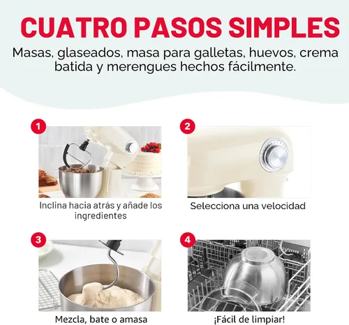 Vista 6 de Dash Batidora de pie con cabezal inclinable de 3.5 cuartos de galón, batidora eléctrica de pie con cuenco de acero inoxidable y protector contra