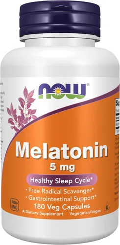 Vista 9 de Cápsulas de melatonina (180 unidades de 5 mg), de Now Foods, 733739035554, 60, 1, 1