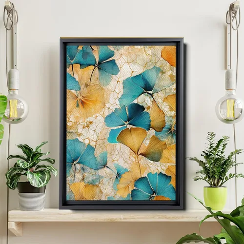 Vista 6 de Gold Turquoise Ginkgo Leaf Print, Captivating Plants Wall Art, Ginkgo Biloba Leaf Print Painting, Embrace the Serenity of Nature