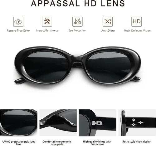 Vista 4 de Appassal Gafas de sol ovaladas retro para mujer, estilo vintage, montura redonda, AP3656