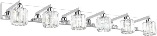 Vista 18 de Aipsun Accesorios de iluminación de tocador de baño, luces de tocador de cristal para baño, 2 luces, accesorios de iluminación de pared de acero