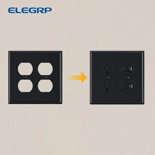 Vista 3 de ELEGRP Placas de pared para receptáculo dúplex de 2 segmentos, tamaño mediano, 4.88 pulgadas de alto x 4.94 pulgadas de largo, cubierta frontal