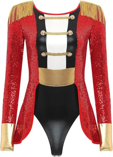 Vista 5 de dPois Womens Halloween Circus Costume Ringmaster Cosplay Jumpsuit Sequined Lion Tamer Bodysuit