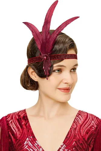 Vista 5 de BABEYOND Diadema de plumas rugientes de los años 20, accesorios para el cabello Gatsby de los años 20 Negro