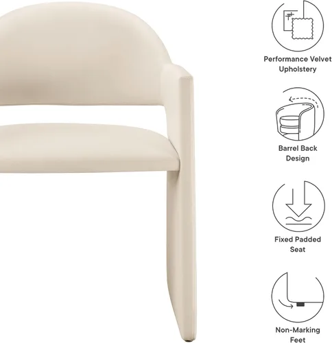Vista 3 de Modway Talia Performance - Sillón de comedor de terciopelo en alabastro, moderna silla de comedor curvada con respaldo abierto, silla de barril